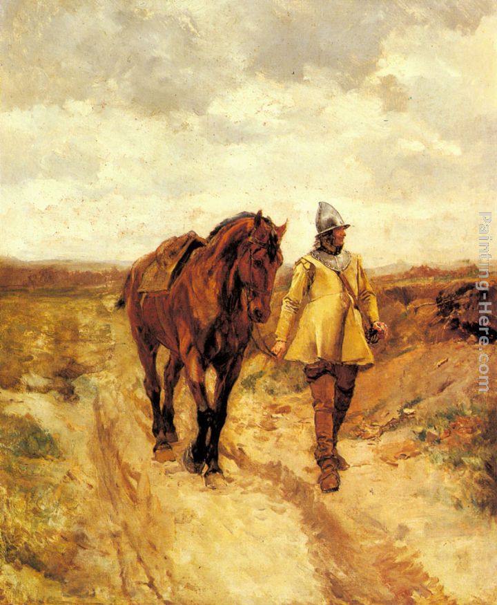 Un Homme d'armes et son cheval painting - Jean-Louis Ernest Meissonier Un Homme d'armes et son cheval art painting